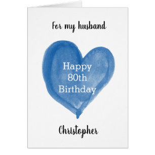 Aquarelle bleue Coeur 80e anniversaire
