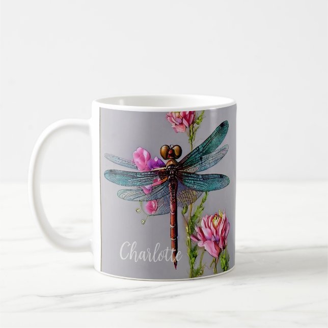 Aquarelle Bleue Dragonfly, Mug de café (Gauche)