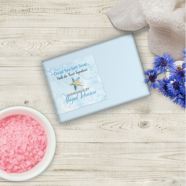 Aquarelle bleue et Étiquette de savon de plage Sta (Créateur téléchargé)