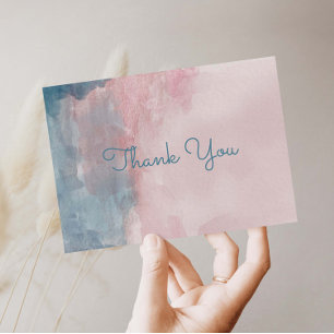 Aquarelle bleue et rose merci carte postale