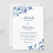 Aquarelle bleue Faire-part de mariage florale
