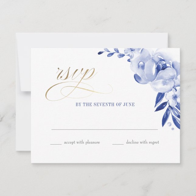 Aquarelle bleue Faux Foil Foil Carte postale RSVP (Devant)