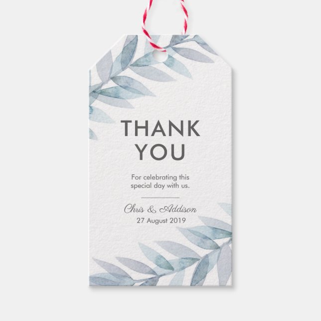 Aquarelle bleue feuille merci pour les étiquettes (Devant)