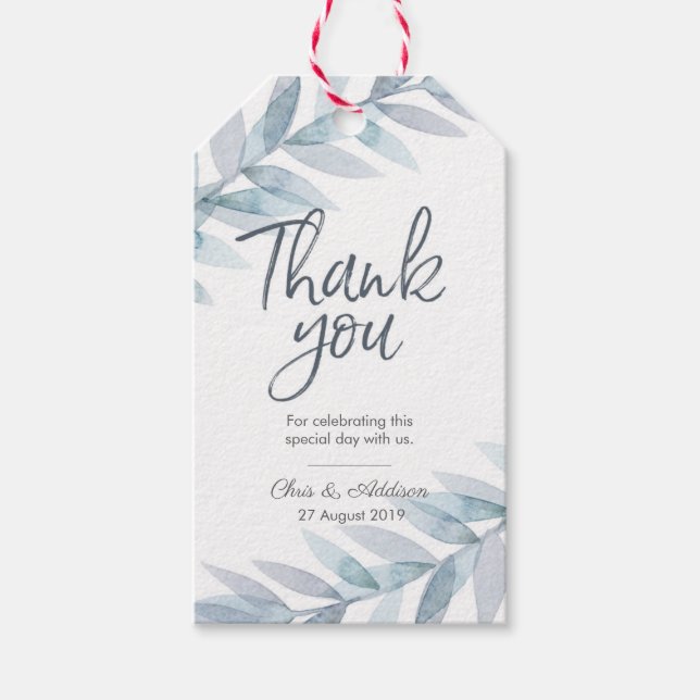 Aquarelle bleue feuille merci pour les étiquettes (Devant)