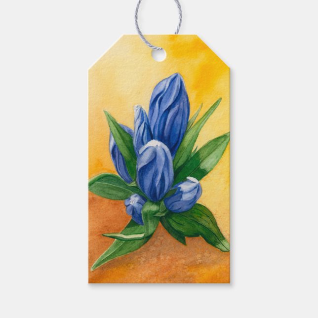 Aquarelle Bleue Fleur Bleue - Élégante étiquette C (Devant)
