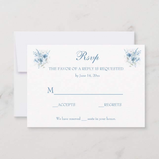 Aquarelle bleue Floral RSVP (Devant)