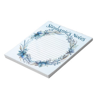 Aquarelle bleue florale Bloc-notes personnalisé