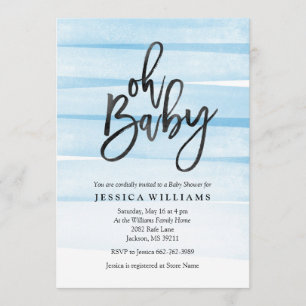 Aquarelle bleue Gradient Oh Baby shower Invitation