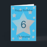 Aquarelle bleue Gris étoiles Carte 6e anniversaire<br><div class="desc">Aquarelle gris étoiles joyeux 6ème anniversaire carte pour fils, petit-fils, neveu, etc. L'avant comprend des étoiles gris aquarelle ainsi qu'un endroit et un endroit que vous pouvez personnaliser avec le nom du récipiendaire de l'anniversaire. Le message de la carte intérieure peut être facilement personnalisé et le dos avec l'année. Cela...</div>