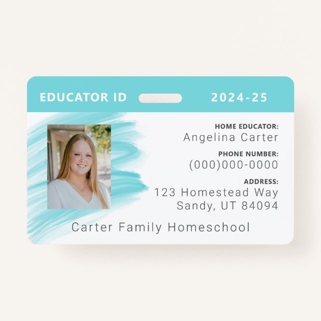 Aquarelle bleue Homeschool Educator ID Badge (Devant)