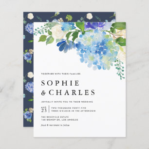 Aquarelle bleue Hydrangea Faire-part de mariage