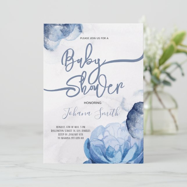 Aquarelle bleue Invitation Baby shower Abstrait (Debout devant)