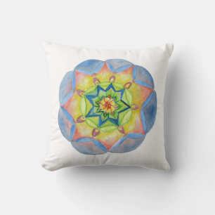 Aquarelle bleue Mandala Coussin 41 cm x 41 cm