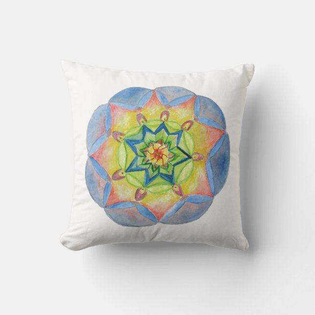 Aquarelle bleue Mandala Coussin 41 cm x 41 cm (Recto)