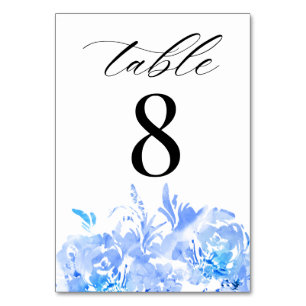 Aquarelle bleue Mariage moderne Numéro de table