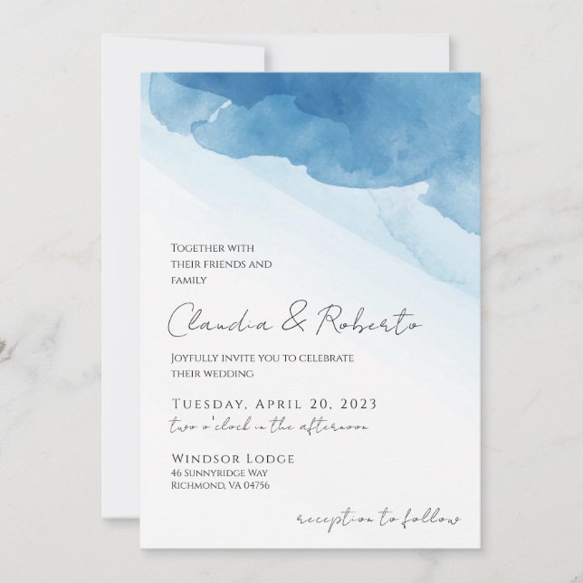 Aquarelle bleue Minimaliste Invitation Foil Invita (Devant)