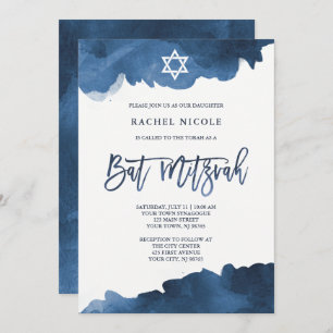 Aquarelle bleue moderne  Invitation Bat mitzvah