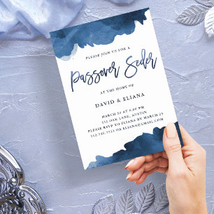 Aquarelle bleue moderne   Invitation de Seder de P