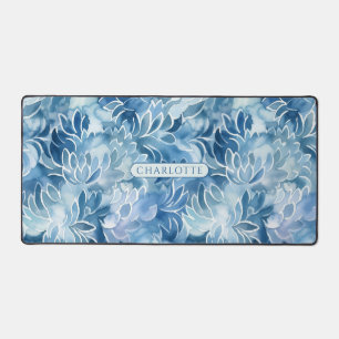 Aquarelle bleue Motif floral Nom personnalisé