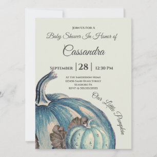 Aquarelle bleue Notre petit Baby shower Citrouille