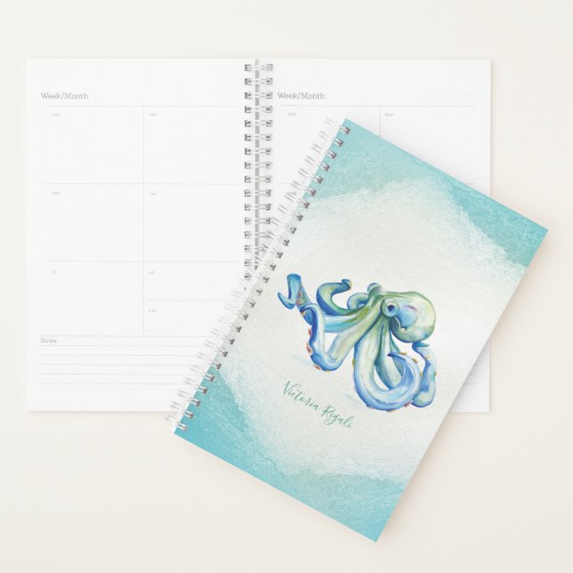 Aquarelle bleue Octopus (Devant avec enveloppe)