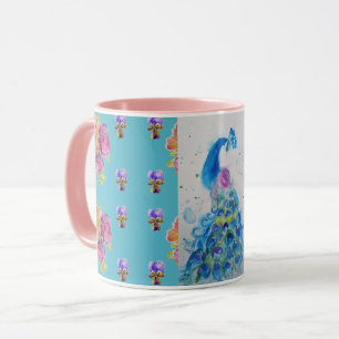 Aquarelle bleue Peacock Peinture Aqua Rose Mug