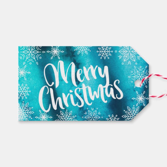 Aquarelle bleue personnalisée - étiquettes cadeaux (Devant (Horizontal))