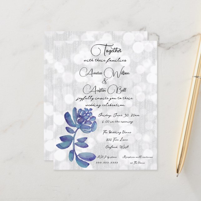 Aquarelle bleue Succulent Minimaliste (Devant/Arrière en situation)