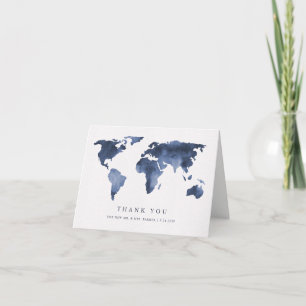 Aquarelle bleue sur blanc   Carte du monde Merci