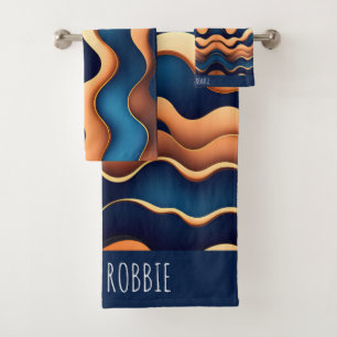 Aquarelle bleue Vague dorée Motif Abstrait