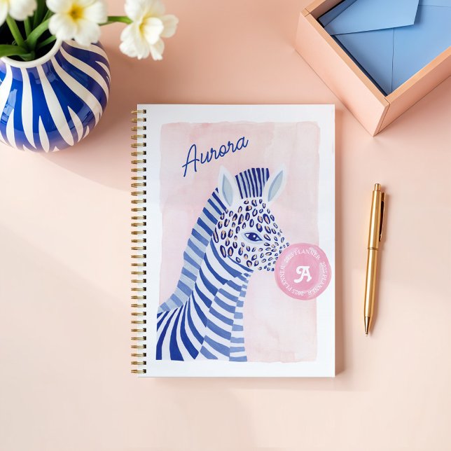 Aquarelle bleue Zebra Animal Blown Gum Buble (Blue Watercolor Zebra Animal Blowing Gum Bubble Planner)