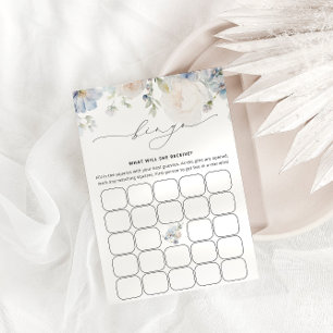 Aquarelle Blue Floral Baby Bingo Carte de jeu