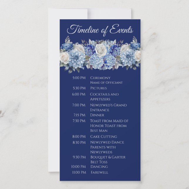Aquarelle Blue Flower Bouquet-Wedding Programme- (Dos)