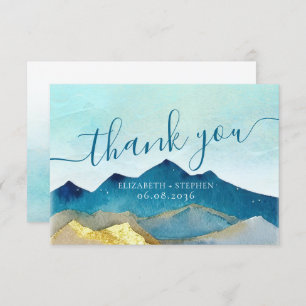 Aquarelle Blue & Gold Mountains Mariage Merci