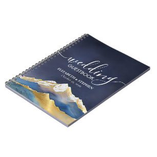 Aquarelle Blue Golden Mountain Mariage Livre d'or