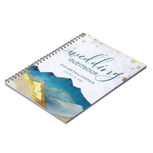 Aquarelle Blue Golden Mountain Mariage Livre d'or