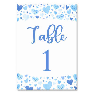 Aquarelle Blue Hearts Valentine Carte Numéro de ta