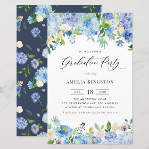 Aquarelle Blue Hydrangea Graduation Party Invitati