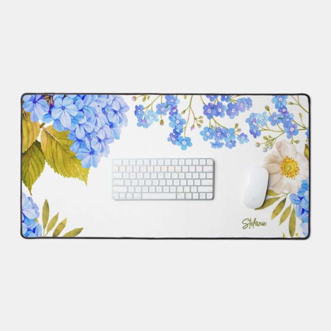 Aquarelle Blue Hydrangeas Floral Personnalisé (Clavier et souris)