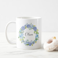 Aquarelle Blue Hydrangeas Wreath Mug personnalisée