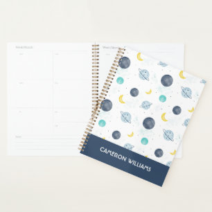 Aquarelle Blue Space Planet Motif