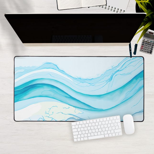 Aquarelle Blue Waves Abstraite Grand ordinateur (Abstract Blue Waves Watercolor Large Computer Desk Mat
)