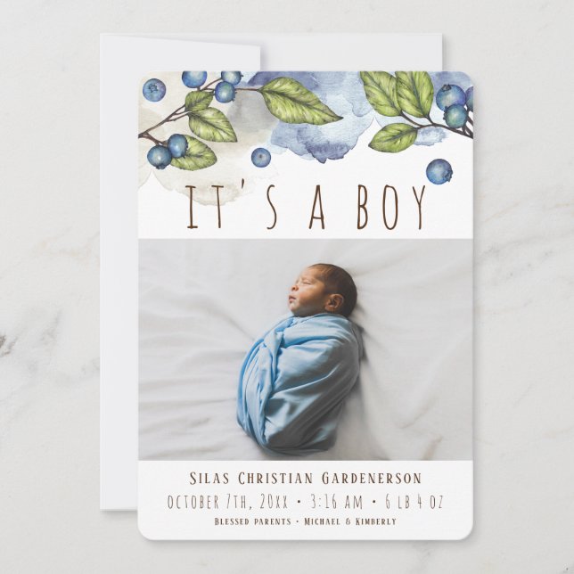 Aquarelle Blueberry Boy Faire-part (Devant)