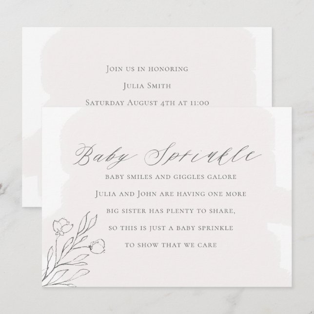 Aquarelle Blush Baby Sprinkl Invitation (Devant / Derrière)