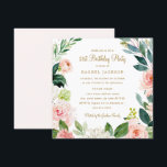 Aquarelle Blush Gold Floral 21e Invitation d'anniv<br><div class="desc">Invitations d'anniversaire florales plus modernes dans le Little Bayleigh Store!</div>