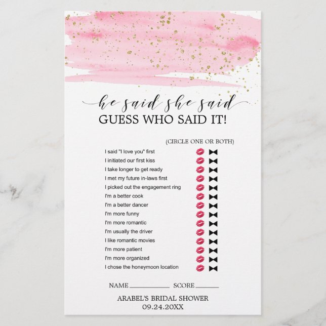 Aquarelle Blush & Gold Mariage Word Jeu de recherc (Devant)