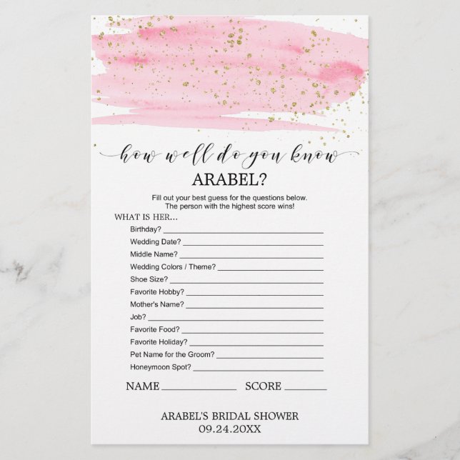 Aquarelle Blush & Gold What's In Your Purse Game (Devant)