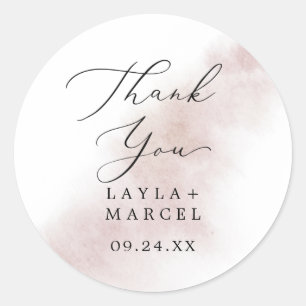 Aquarelle Blush Merci Mariage Favor Sticker