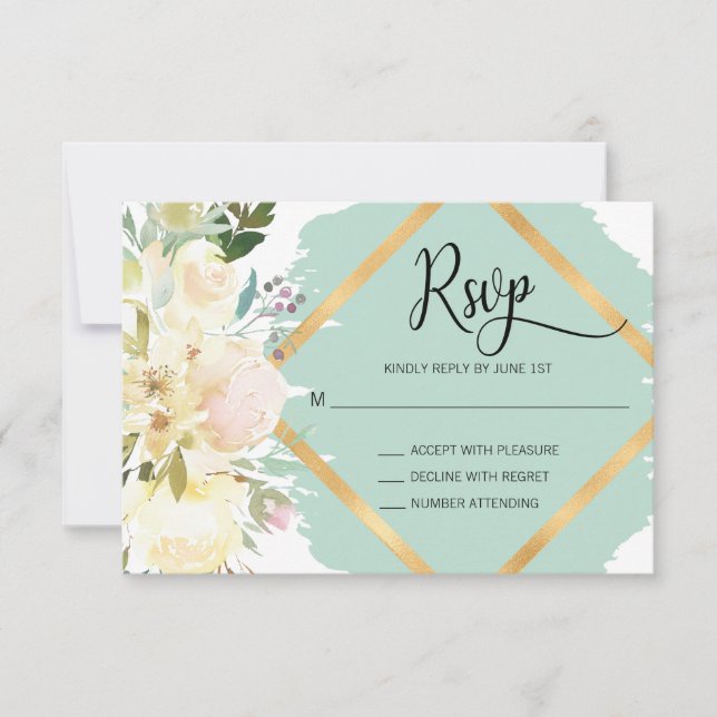 Aquarelle Blush Mint ivoire Floral Wedding RSVP (Devant)