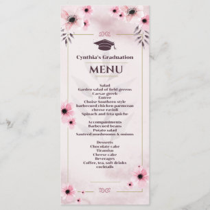 Aquarelle Blush Pink Graduation Dîner Menu Invit